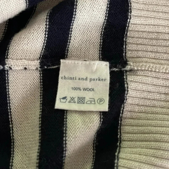 Chinti and Parker Navy and White Striped Wool Sweater- L - Picture 4 of 6